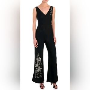 V Cristina jumpsuit pants palazzo anthro floral embroidered flared leg s…